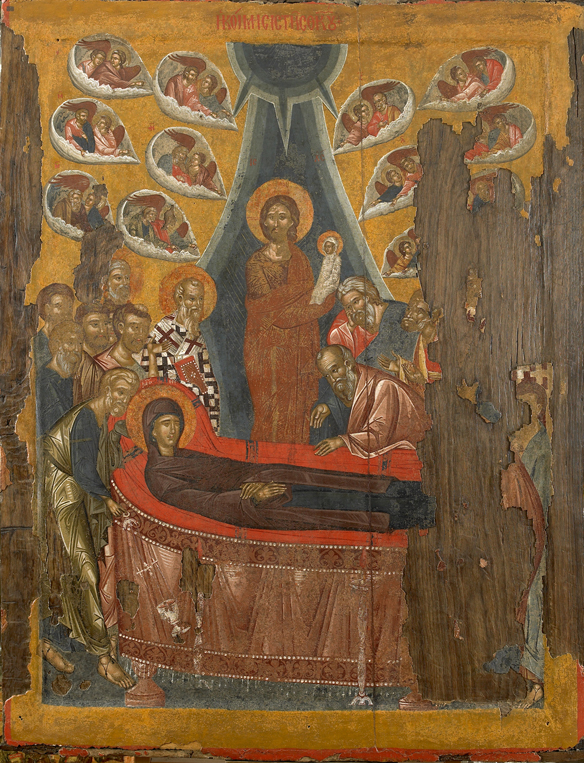 Adormirea Maicii Domnului. Icoană portabilă, Sfânta Mănăstire Vatoped, secolul al XV-lea.