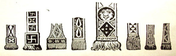 Tipuri de capete ale stolé-lor (Macalister, 1896: 73)