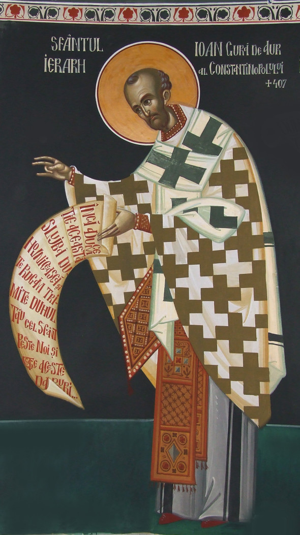 Sfântul Ioan Gură de Aur - frescă de Ioan Popa (mănăstirea Afteia, jud  Alba, altar, 2010)