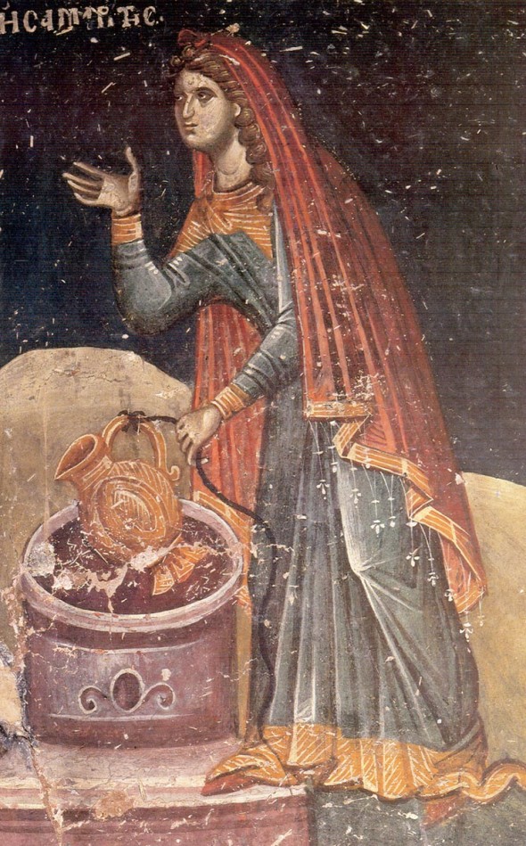 Sfânta Muceniță Fotiní (Samarineanca) - frescă din biserica Sf. Nicolae Orfanos, Tesalonic, sec XIV