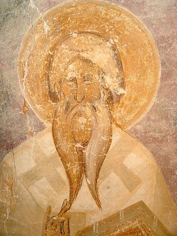 Sfantul Policarp al Smirnei – frescă, Novgorod, sec XIV, detaliu