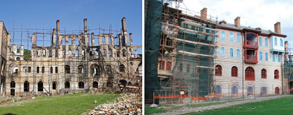 Conacul cel mare, imediat după incendiu şi în timpul reconstrucţiei (2010)