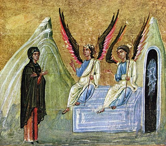 Maria Magdalena la mormânt, ilustraţie Evangheliar, Dionysiou, s11 IN