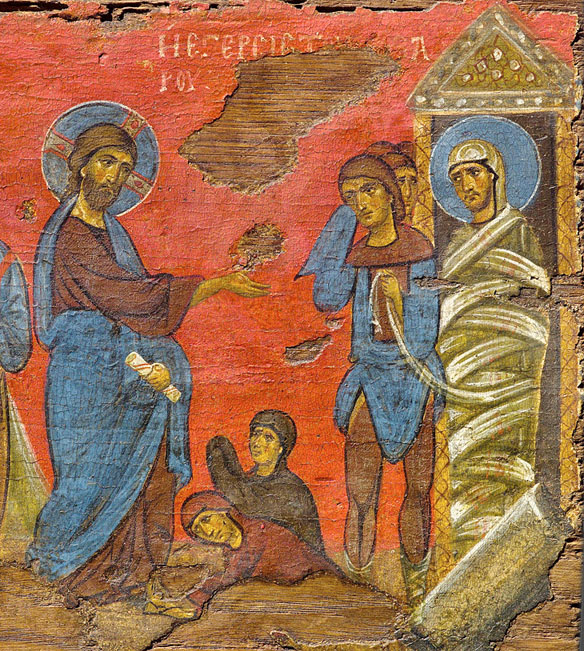 Învierea lui Lazăr, fragment de iconostas, secolul al XII-lea, Muzeul Bizantin, Atena