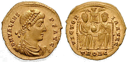 Valens şi fratele său Valentinian, solid de aur din vremea lui Valens