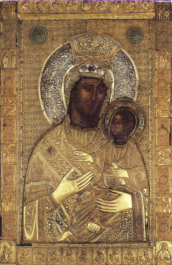 Maica Domnului cu Pruncul - Vimatarissa (sec X, Manastirea Vatoped, acestei icoane i-a daruit Milita Despina, doamna Tarii Romanesti, un mar de aur cu margaritare)